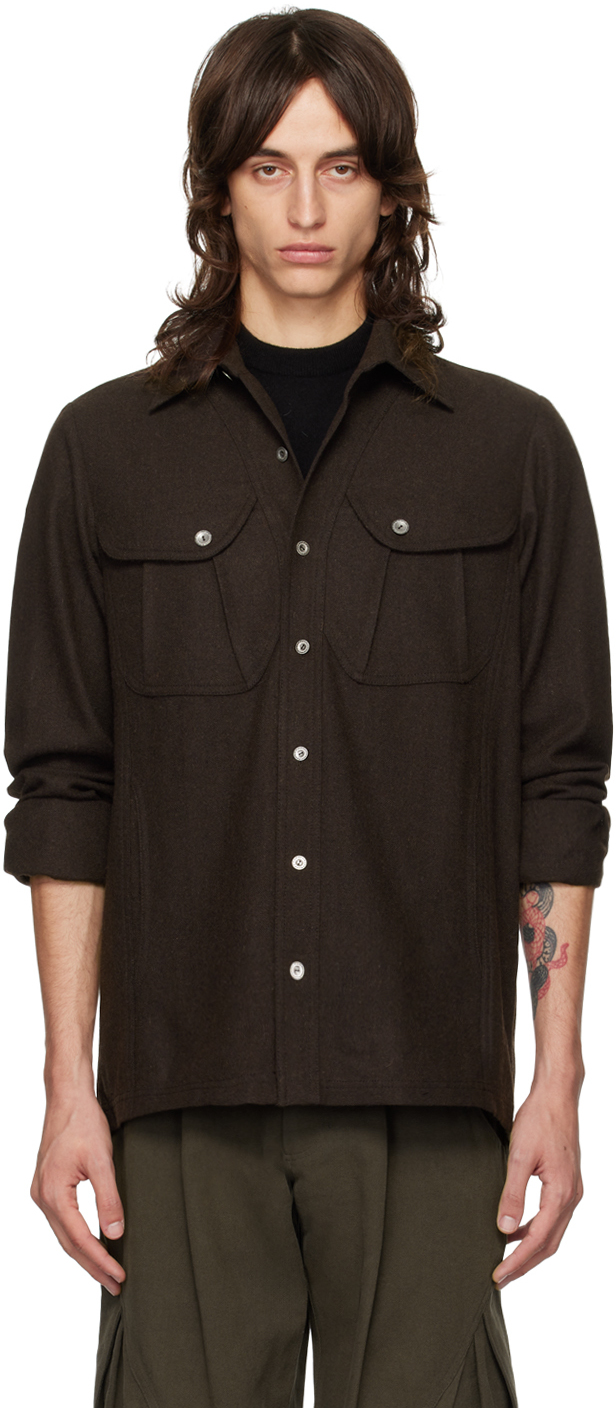 Brown Wool Pockets Shirt