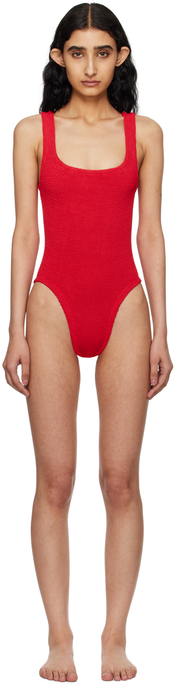 Red Square Neck Swimsuit