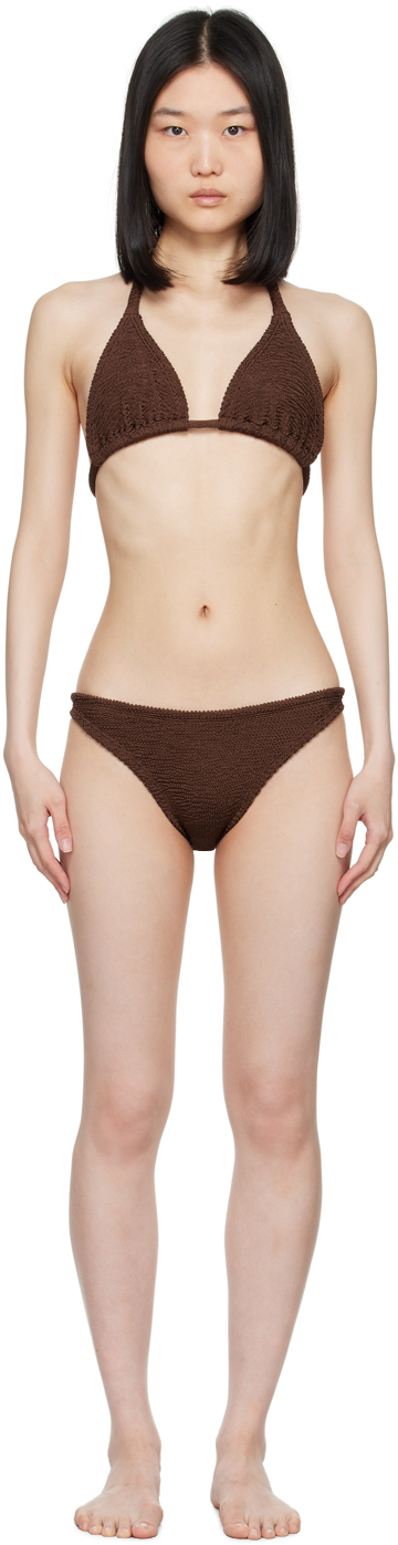 Shop Hunza G Brown Tammy Bikini In Metallic Chocolate