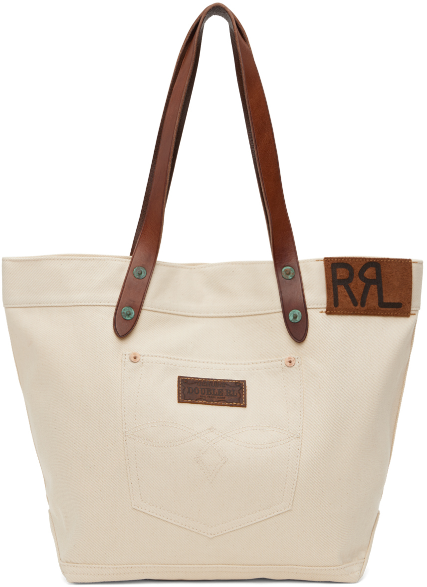 Off-White Leather-Trim Twill Tote