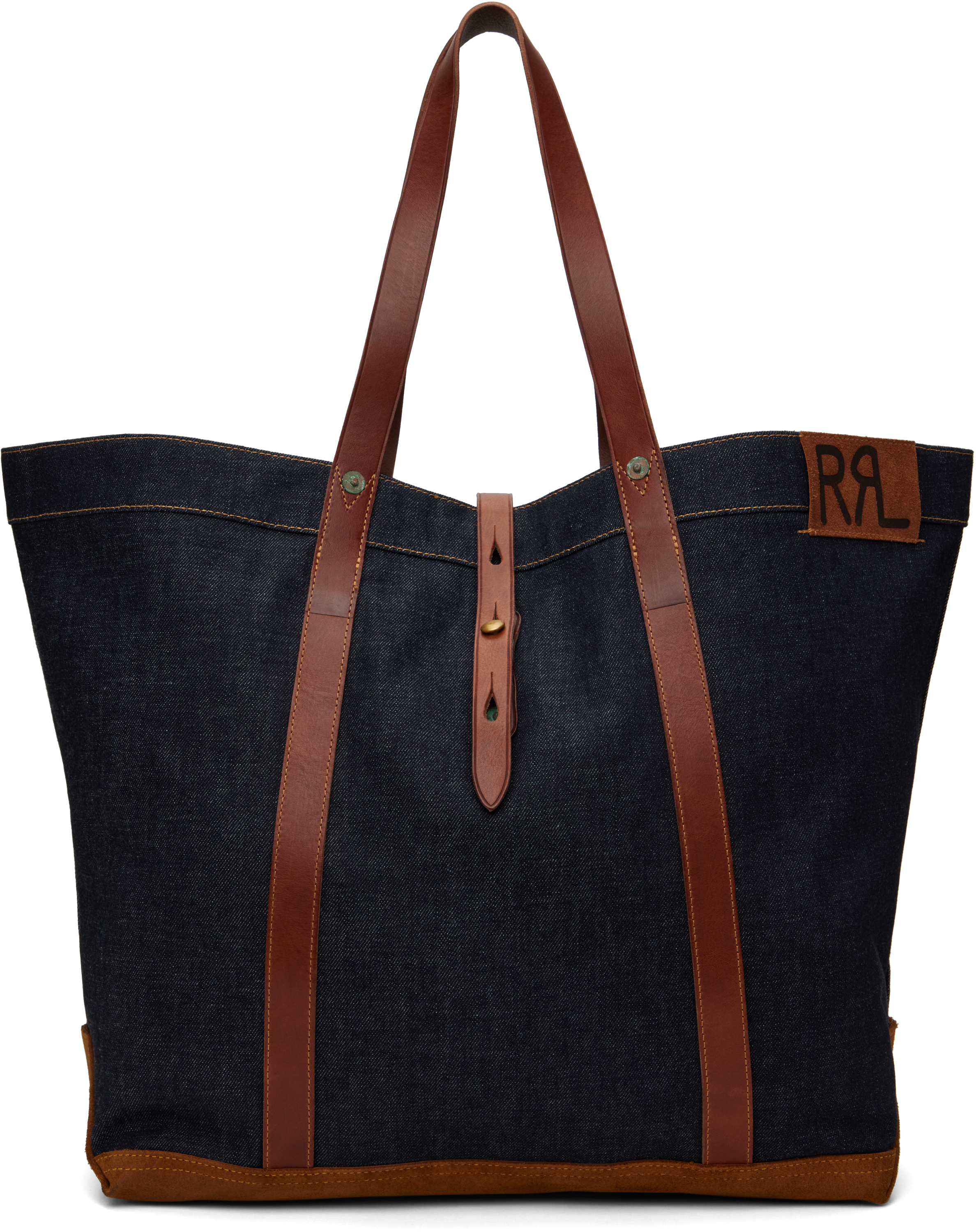 Indigo Leather-Trim Denim Tote