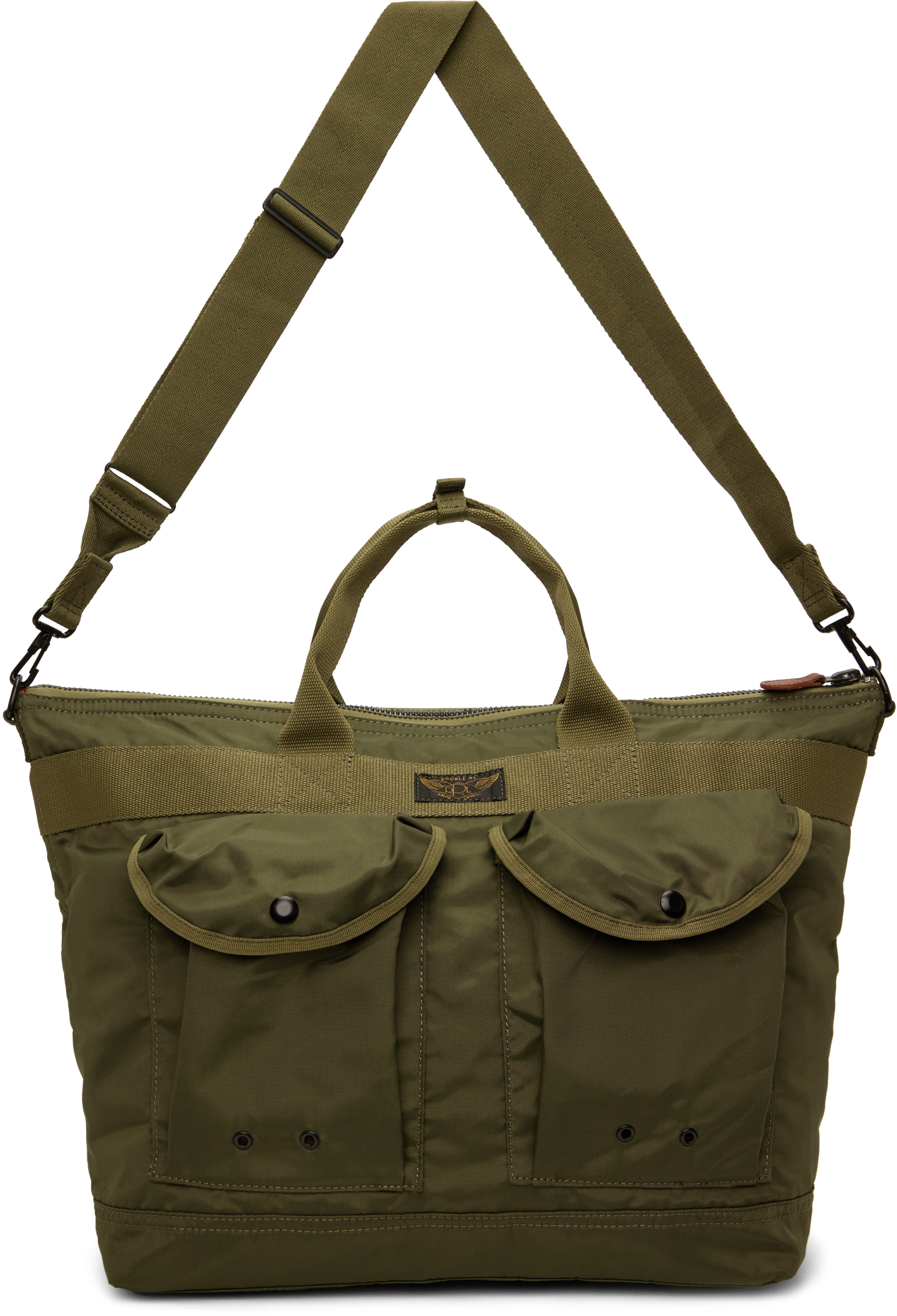 Green Nylon Canvas Utility Messenger Tote