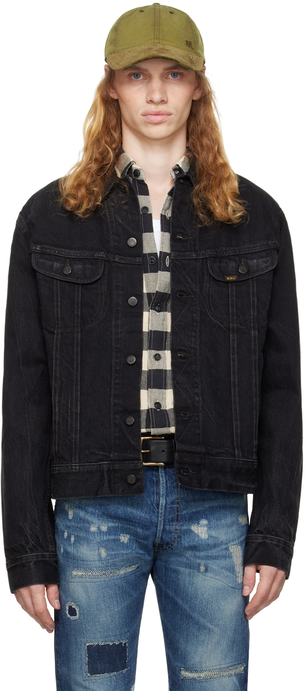 Black Worn In Denim Trucker Jacket by RRL on Sale