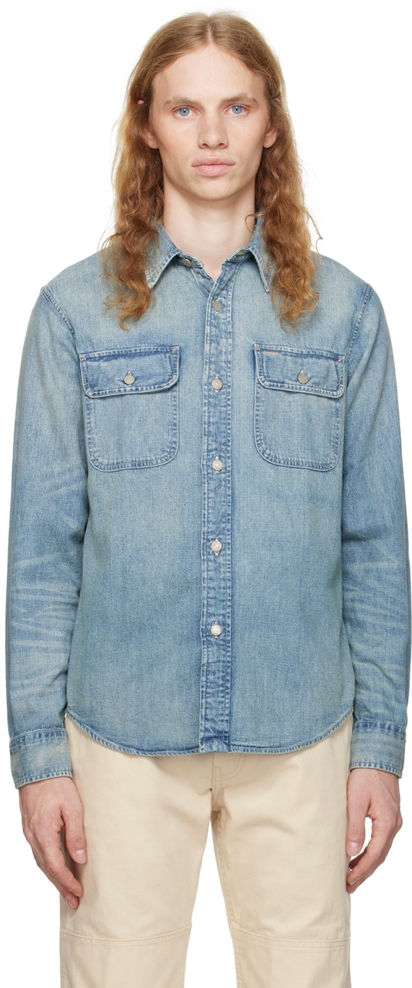 Shop Rrl Blue Indigo-dyed Denim Shirt In Clearfield Wash