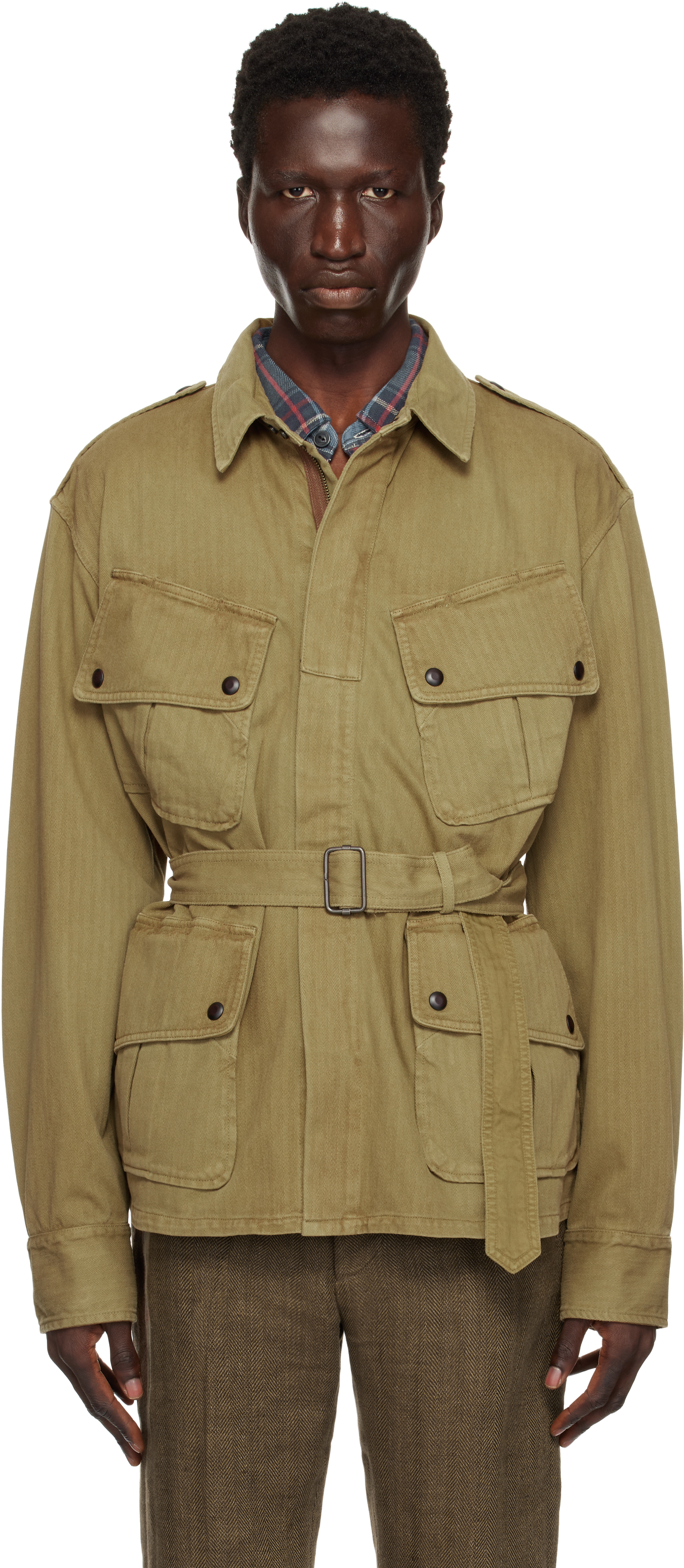 Beige Herringbone Twill Jacket by RRL on Sale 