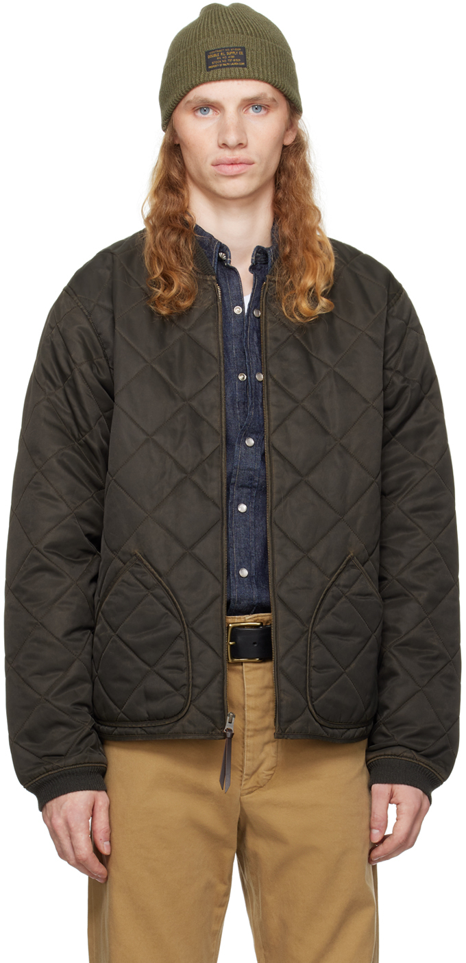 Black Quilted Twill Bomber Jacket