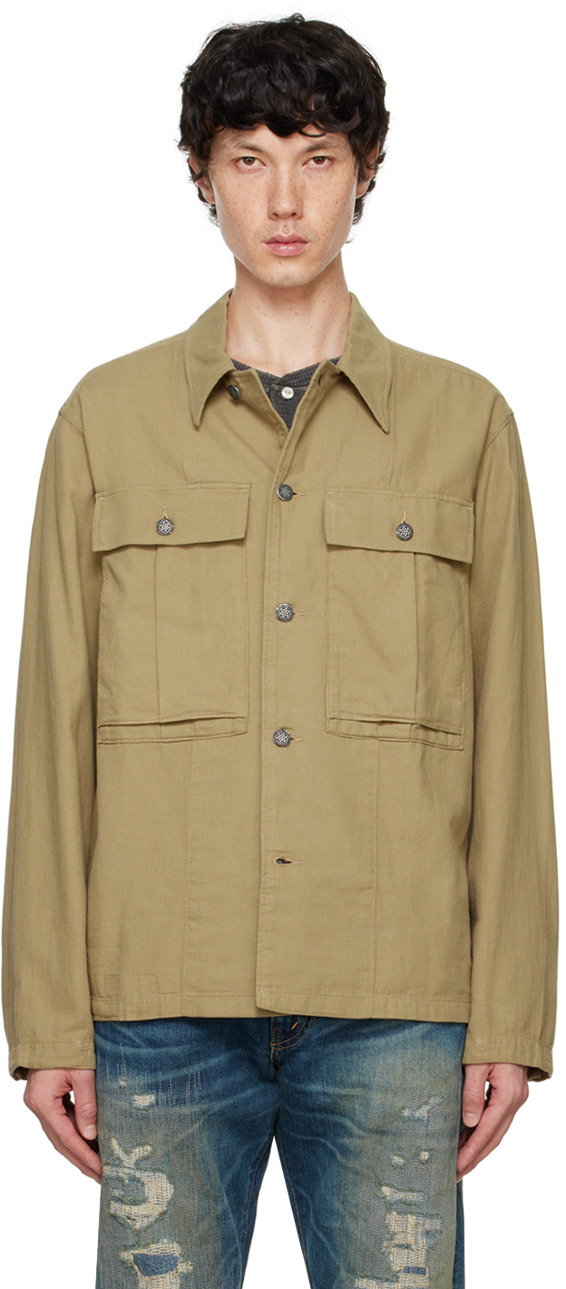 Shop Rrl Tan Dobby Graphic Overshirt In Dark Tan