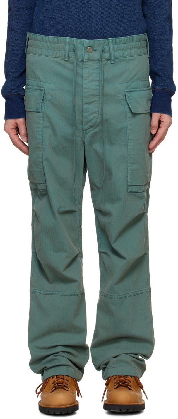 Shop Rrl Blue Herringbone Twill Cargo Pants In Slate Blue