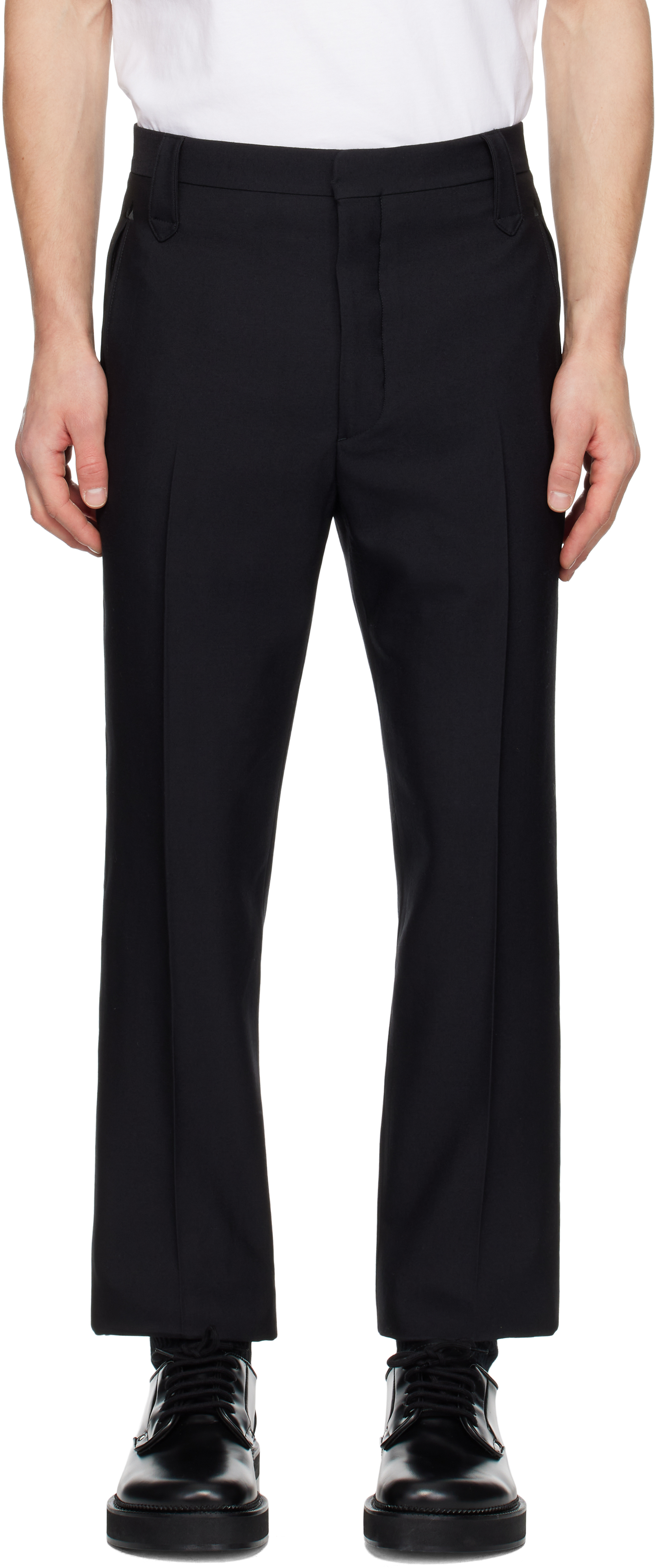 Black Slim Fit Wool Western Tuxedo Trousers