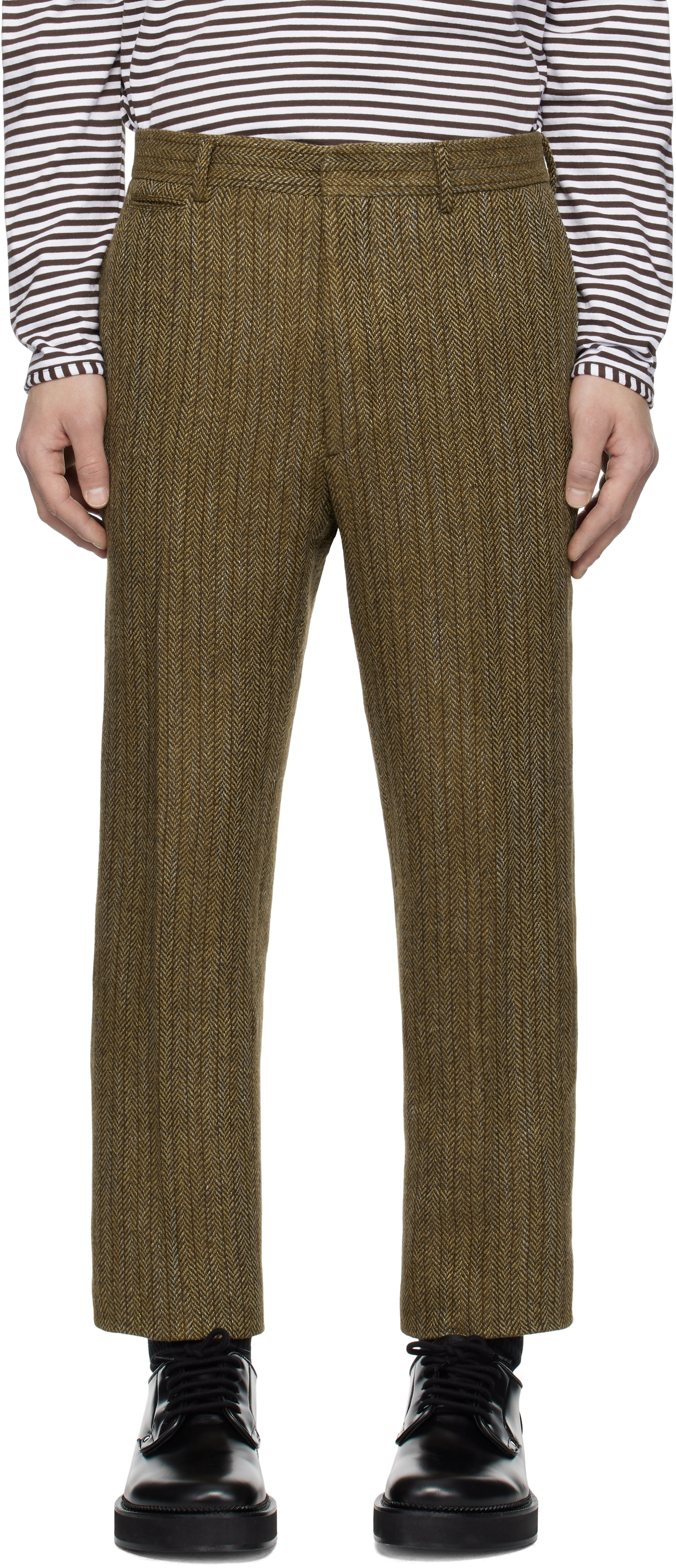 Brown Slim Fit Herringbone Suit Trousers