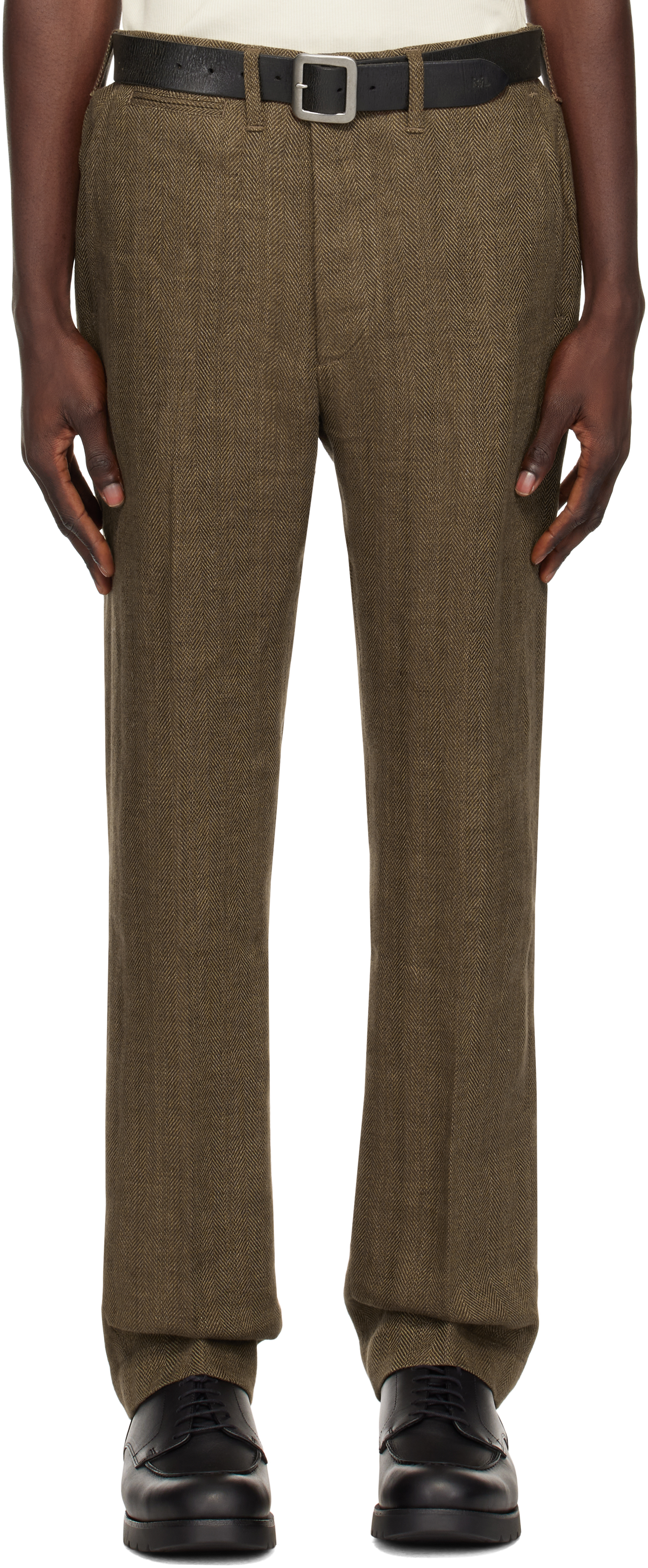 Brown Linen Herringbone Officer's Trousers