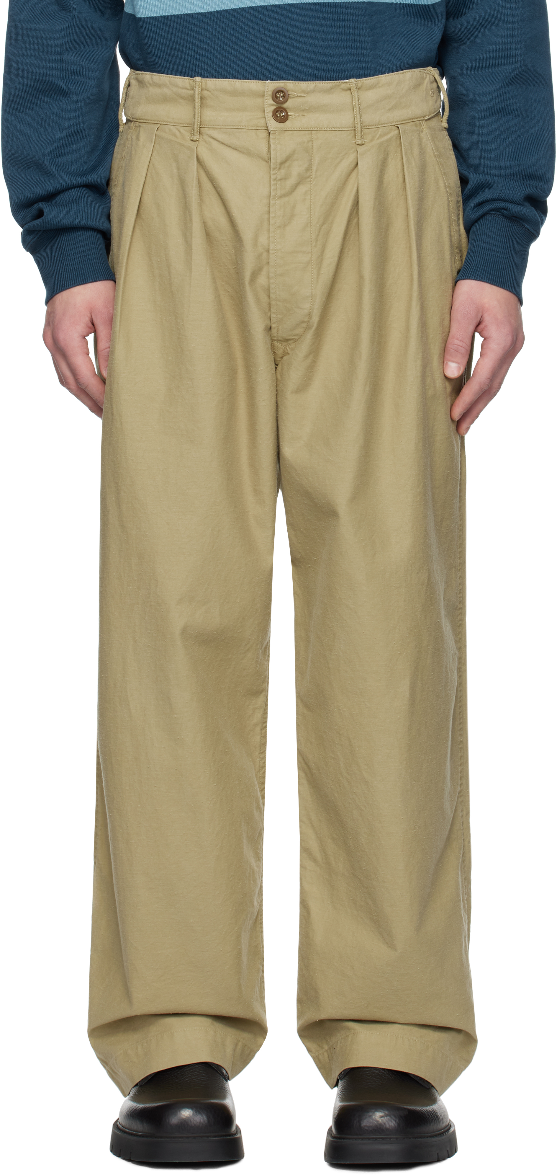 Khaki Pleated Chino Trousers