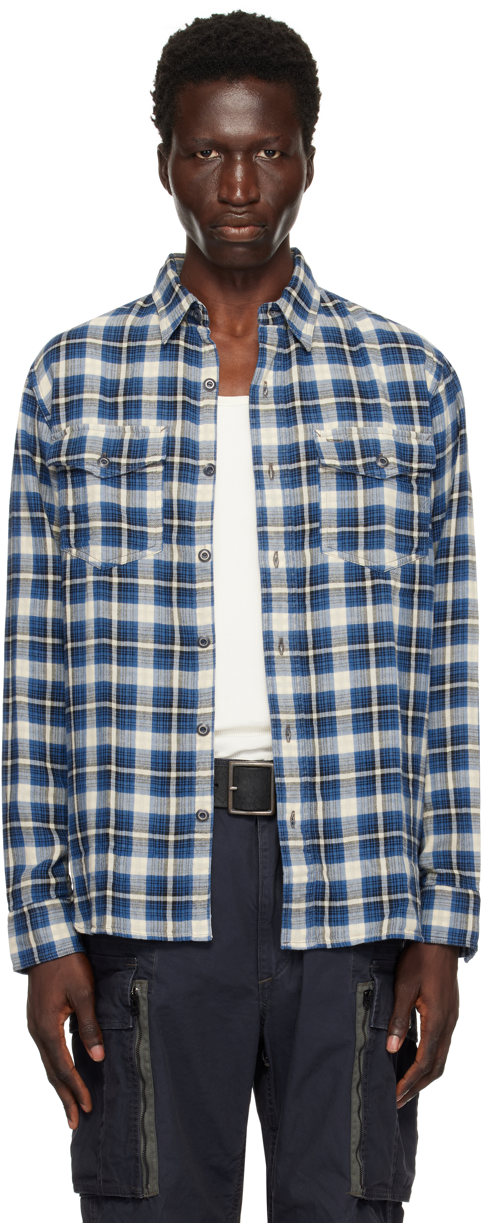 Blue Plaid Twill Shirt