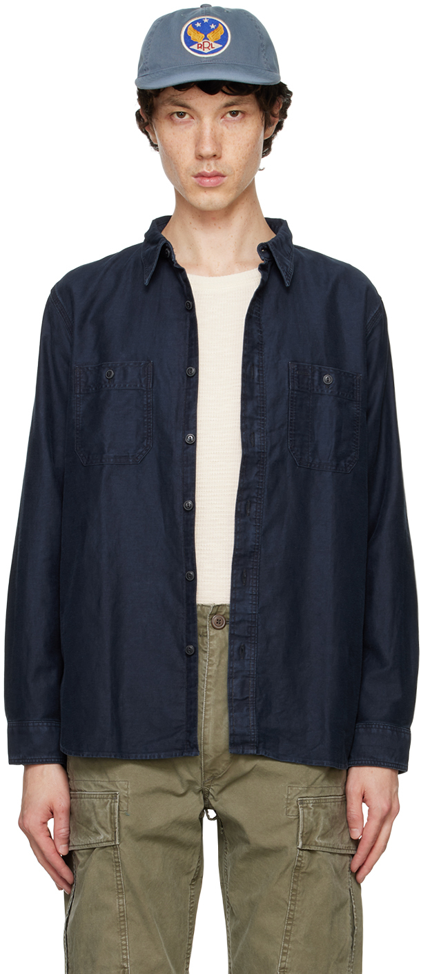 Indigo Cotton-Linen Sateen Shirt