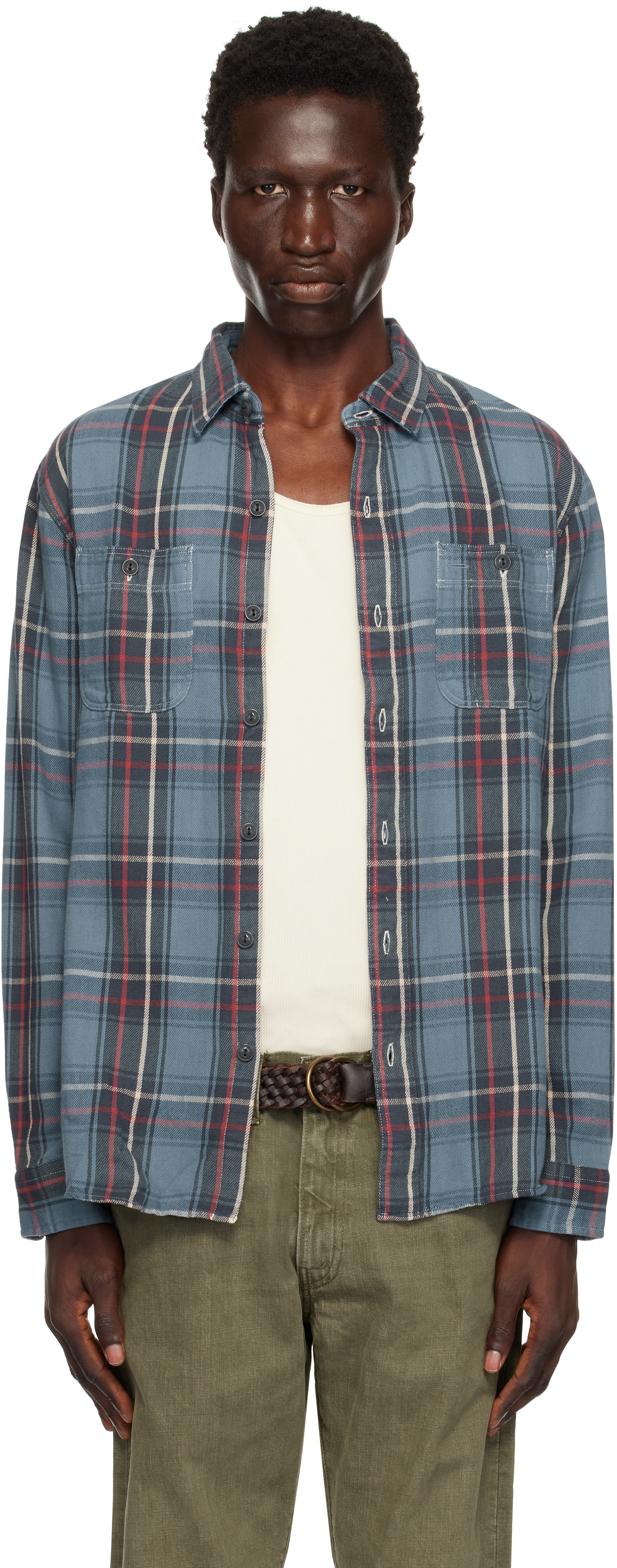 Blue Plaid Twill Shirt