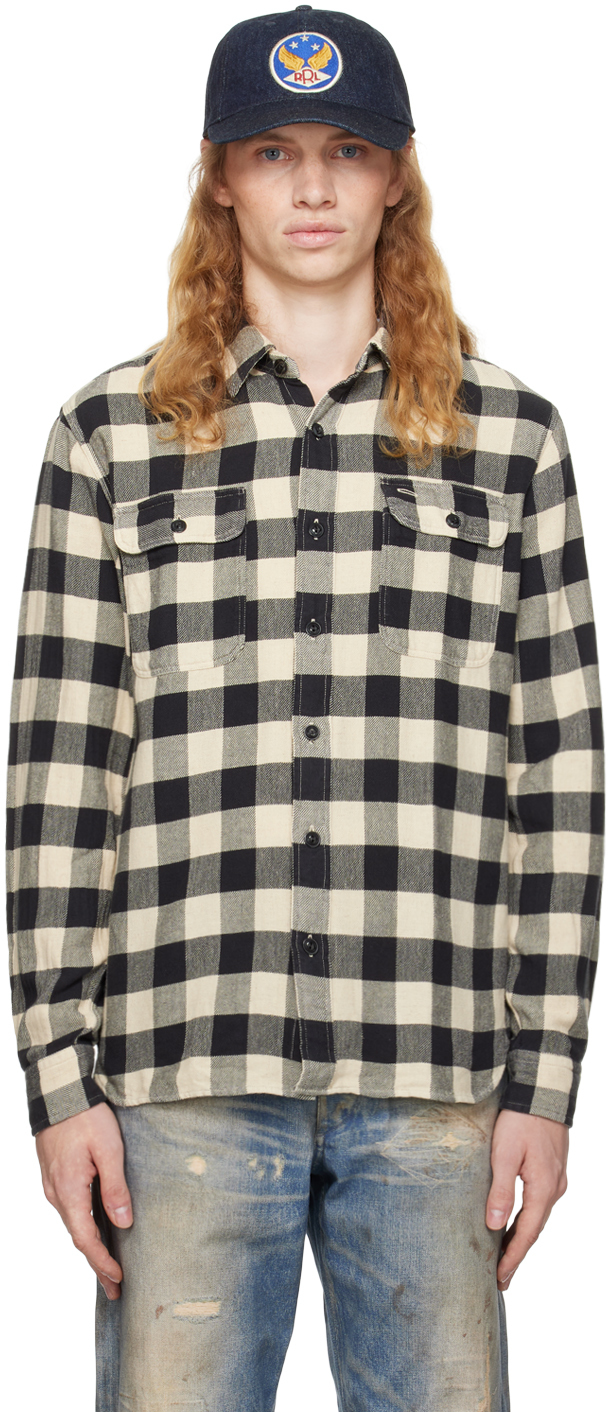 Shop Rrl Black & Off-white Buffalo Check Work Shirt In Rl 413 Black/cream