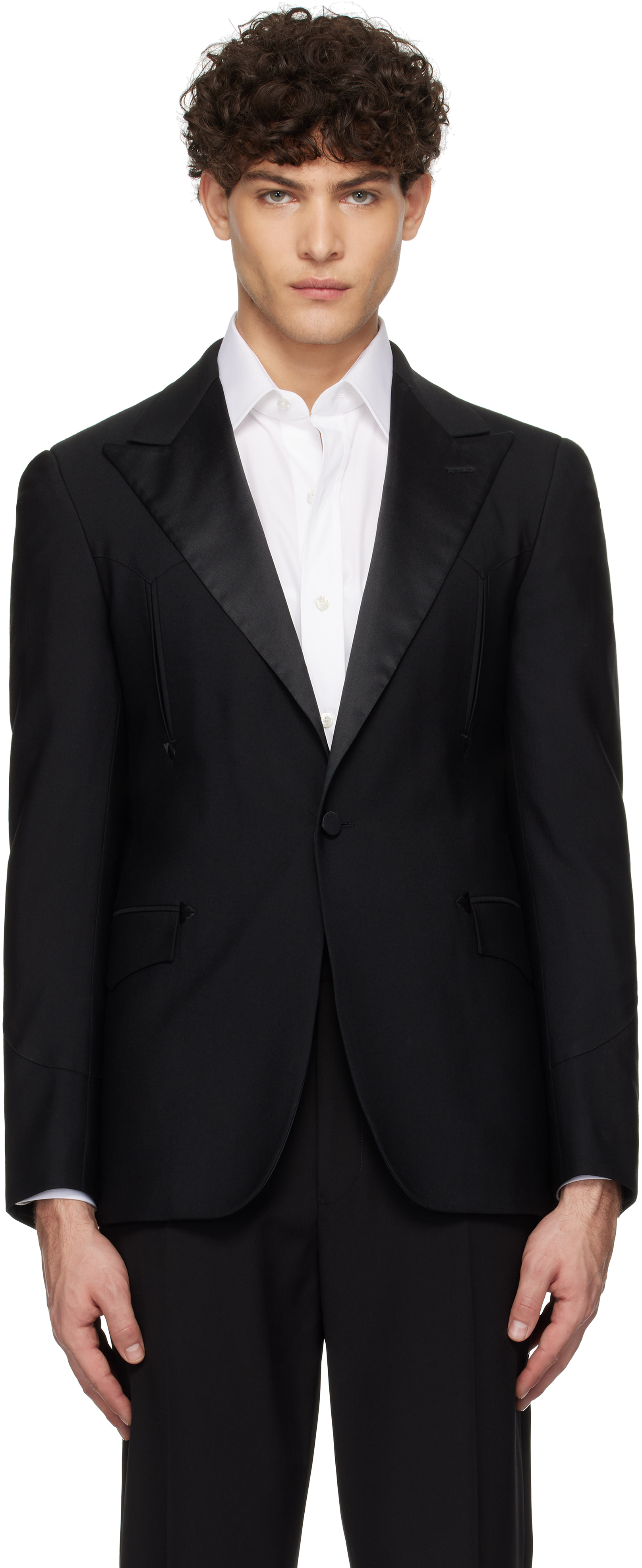 Black Wool Western Tuxedo Blazer