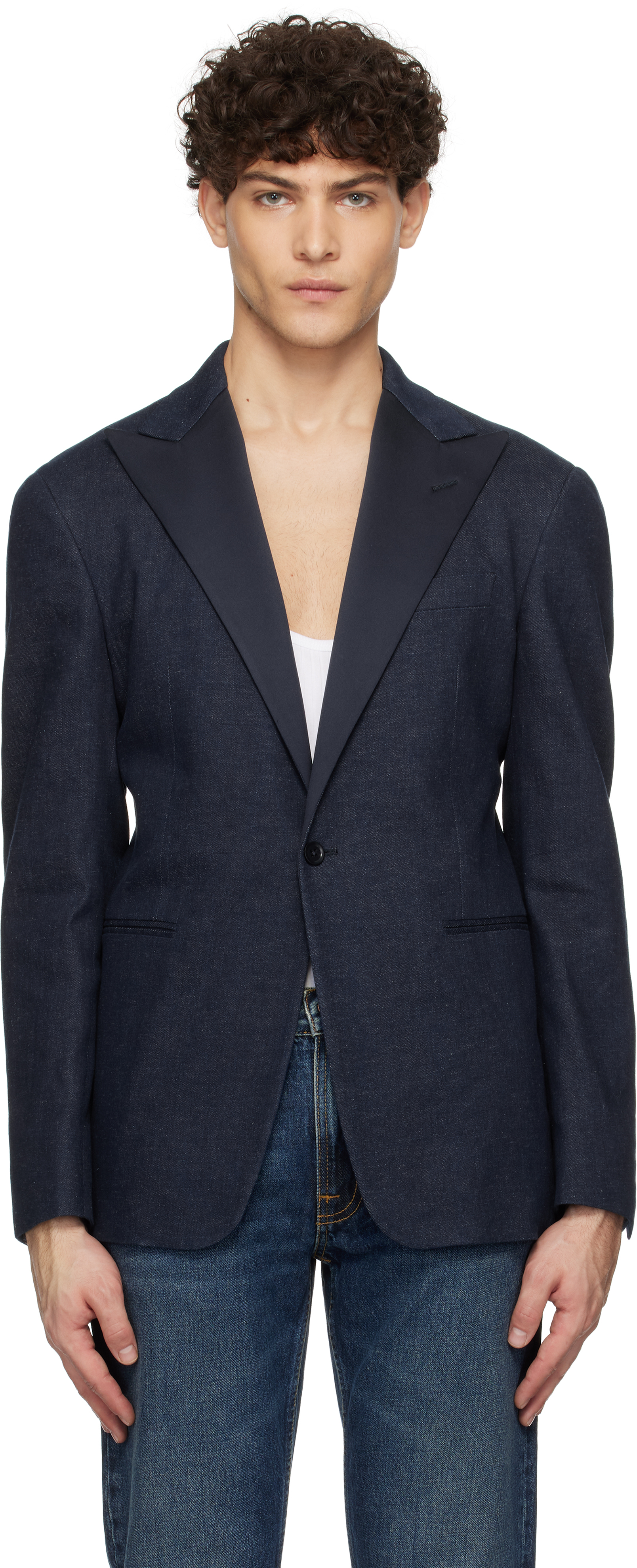 Navy Tuxedo Denim Blazer