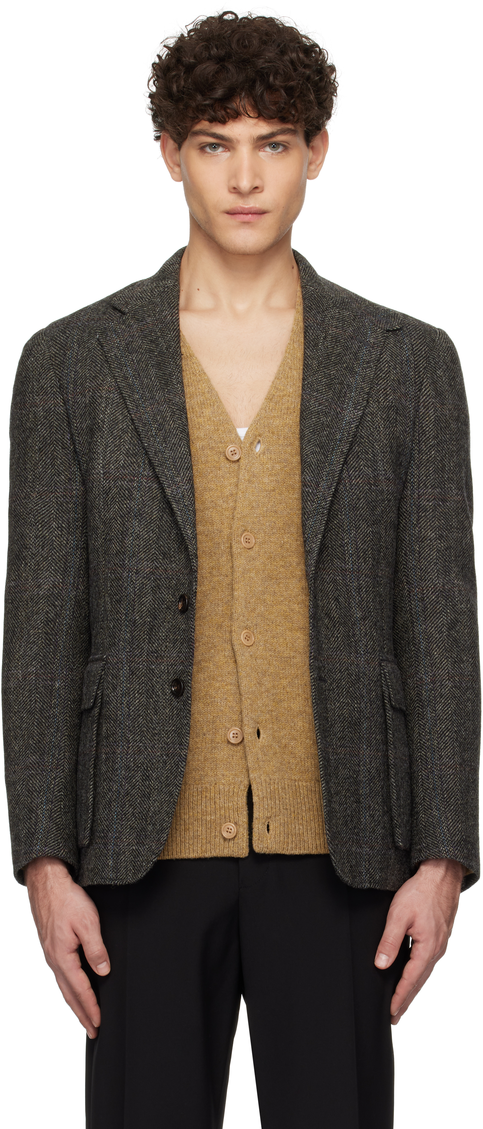 Gray Wool Herringbone Blazer