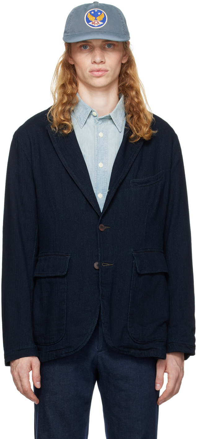 Shop Rrl Navy Unconstructed Herringbone Sport Blazer In Deep Navy