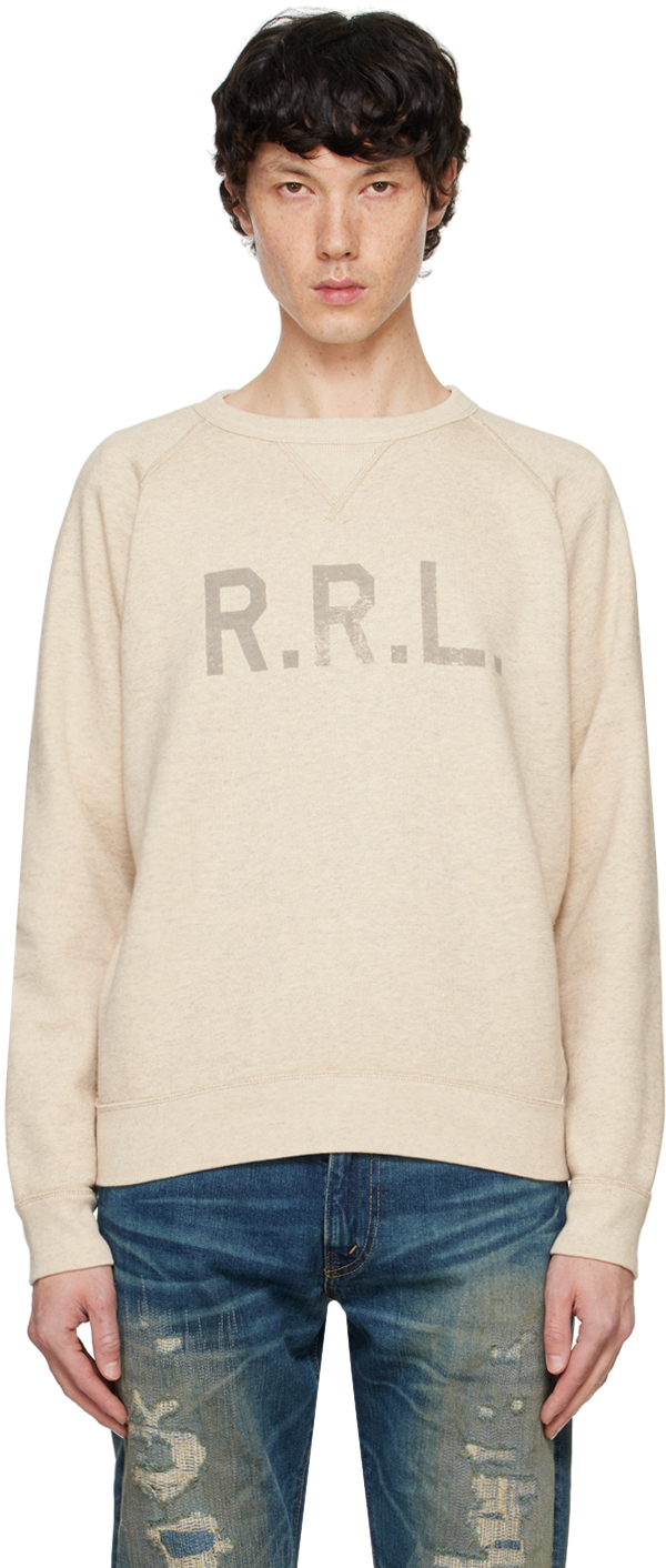 Shop Rrl Off-white Logo Fleece Sweatshirt In Oatmeal Heather