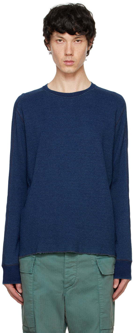 Shop Rrl Indigo Jacquard-knit Sweater In Rinsed Blue Indigo