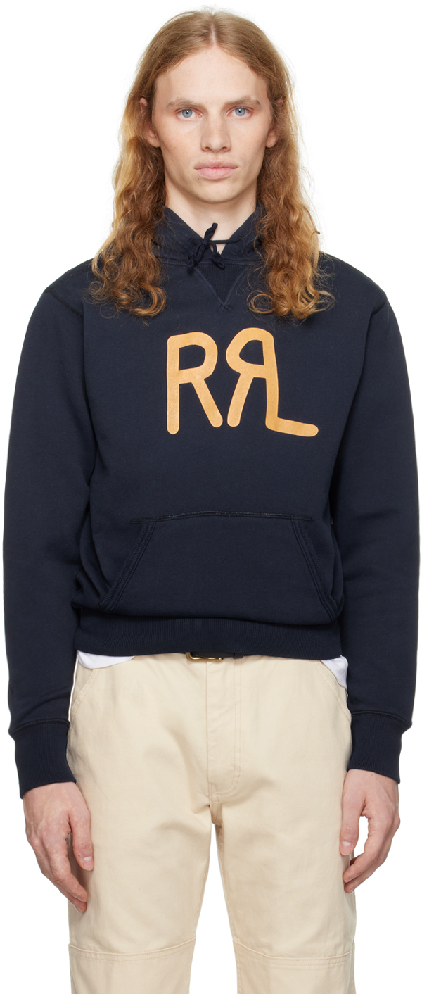 Shop Rrl Navy '' Ranch Logo Hoodie In Faded Navy