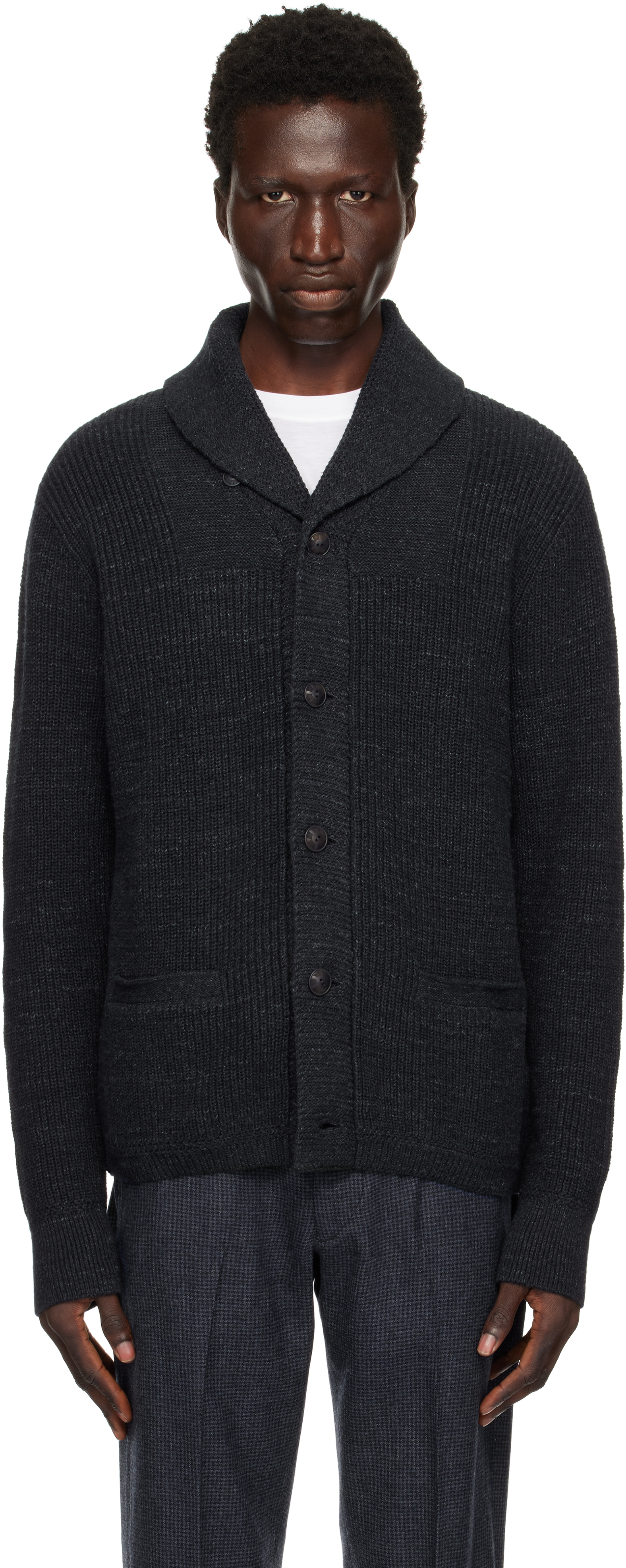 Navy Shawl Collar Cardigan