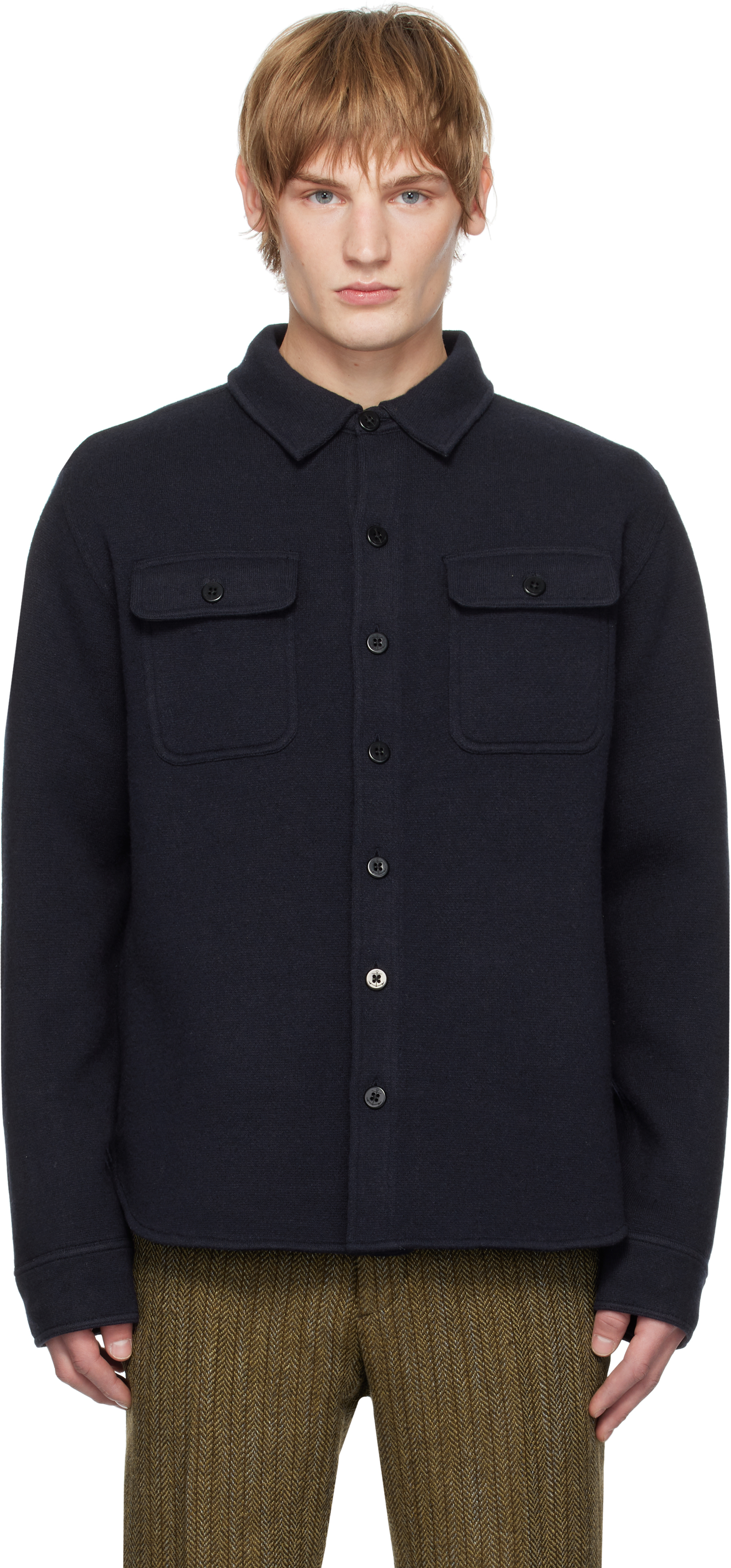 Navy Birdseye Jacquard Wool Work Jacket