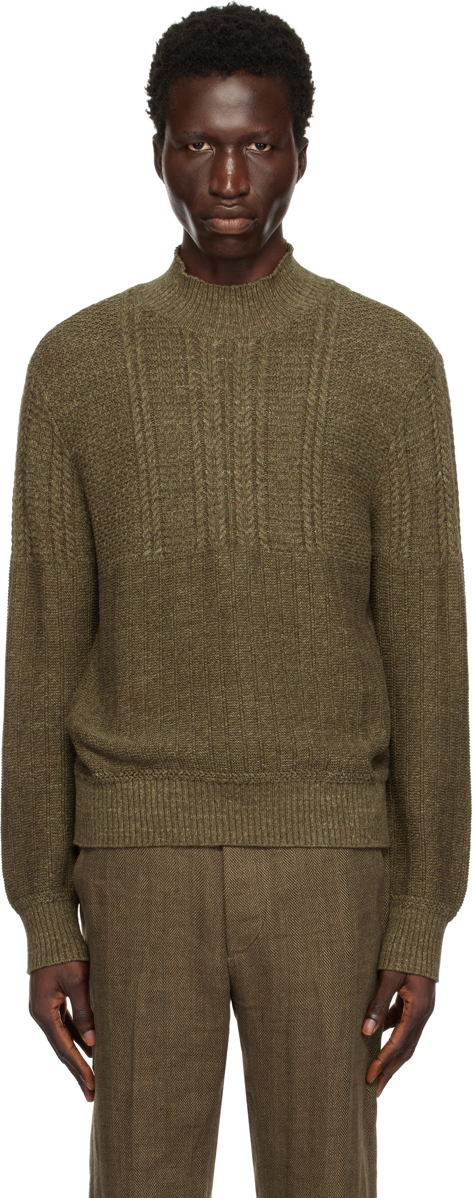 Green Cotton Mockneck Sweater