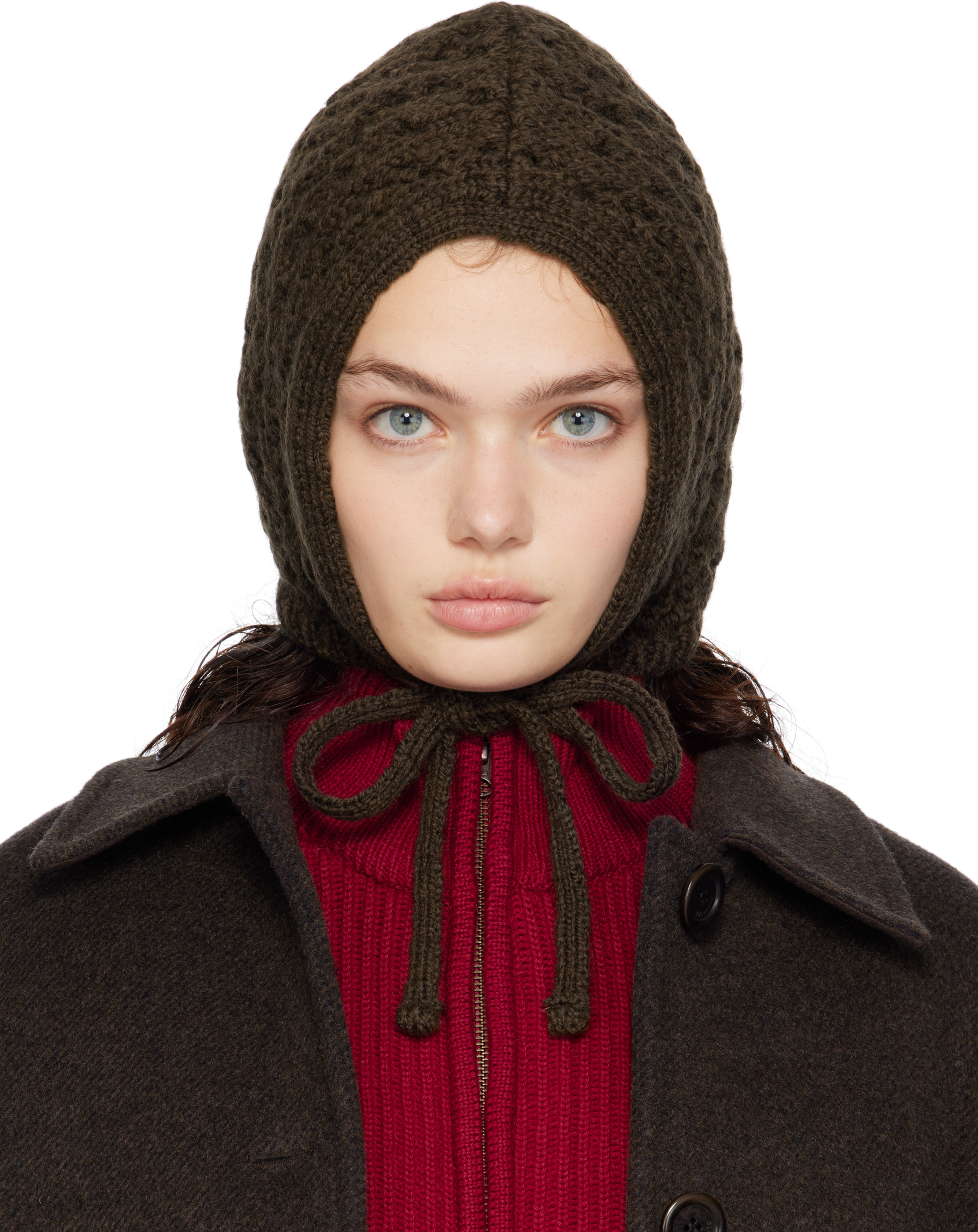 【AMOMENTO】24fw CROCHET KNIT BONNET AMOMENTO Crochet Knitted Bonnet - Dark Brown – Goodhood