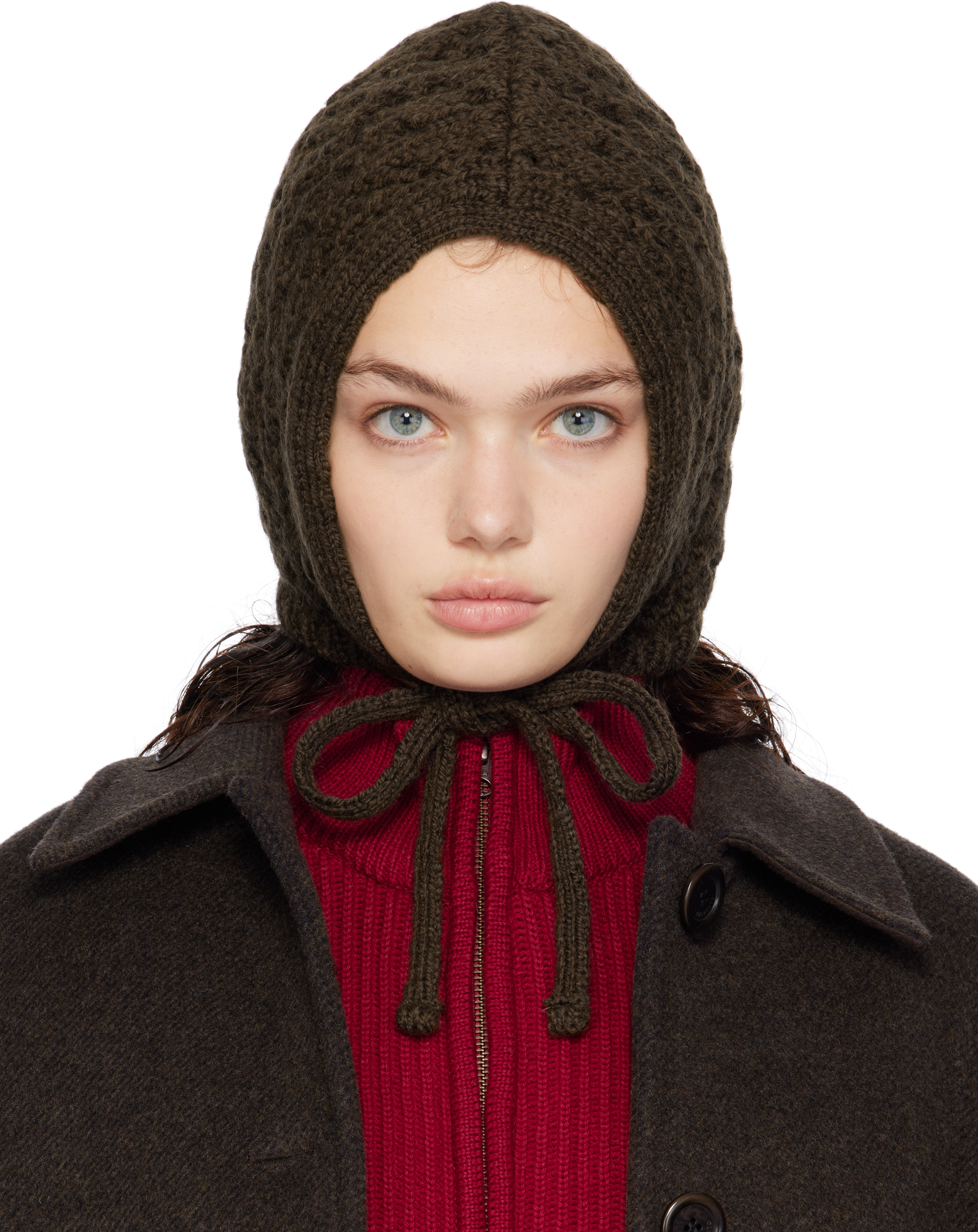 Shop Amomento Brown Crochet Knit Bonnet In Dark Brown