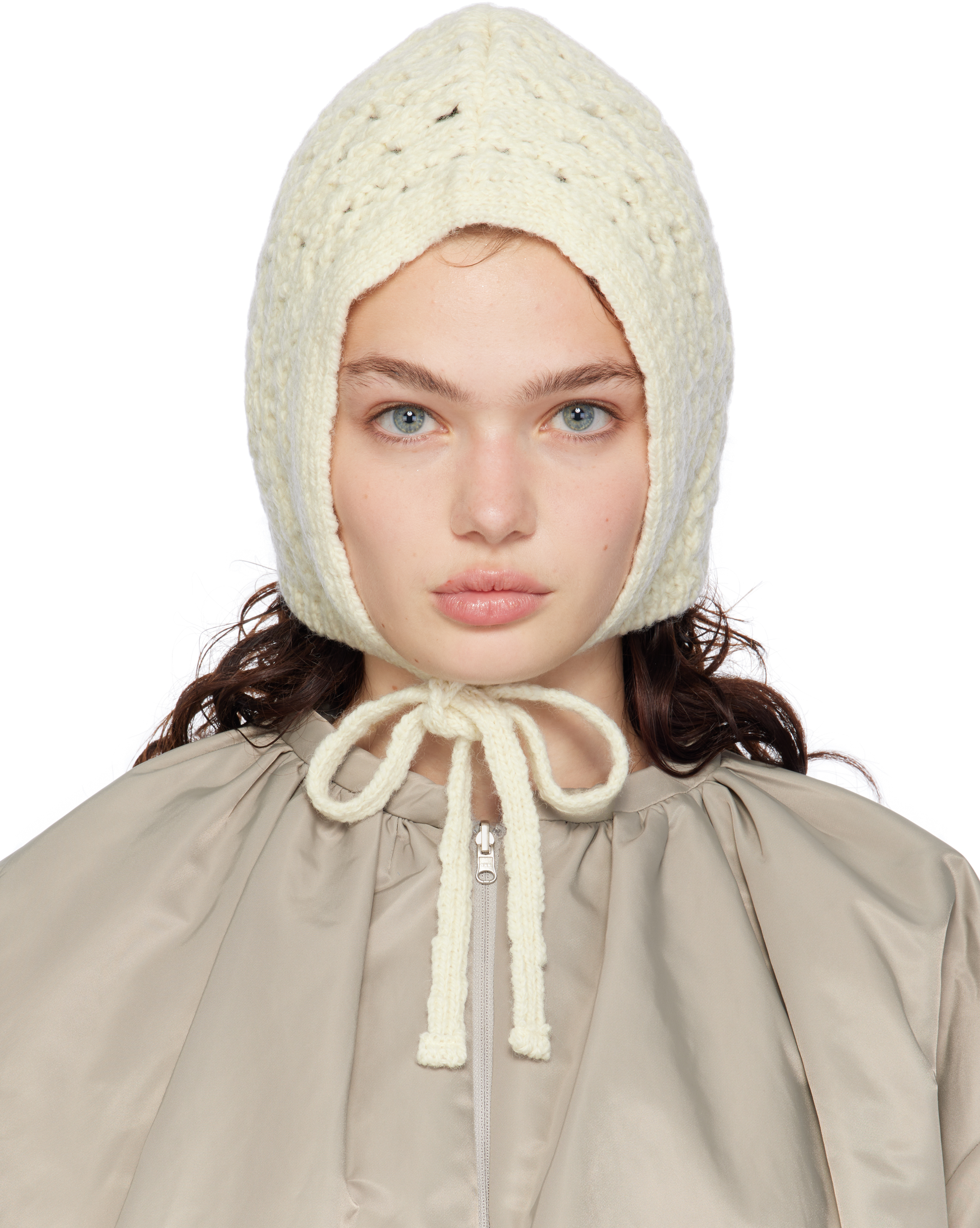 Shop Amomento Off-white Crochet Knit Bonnet In Ecru