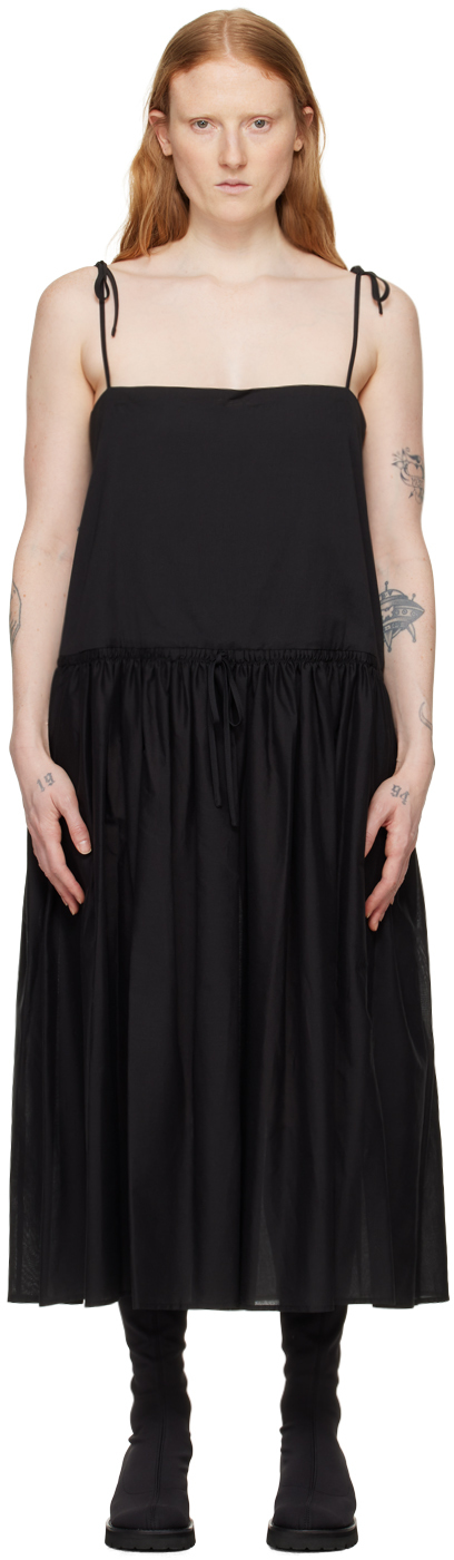 Black Shirred Maxi Dress