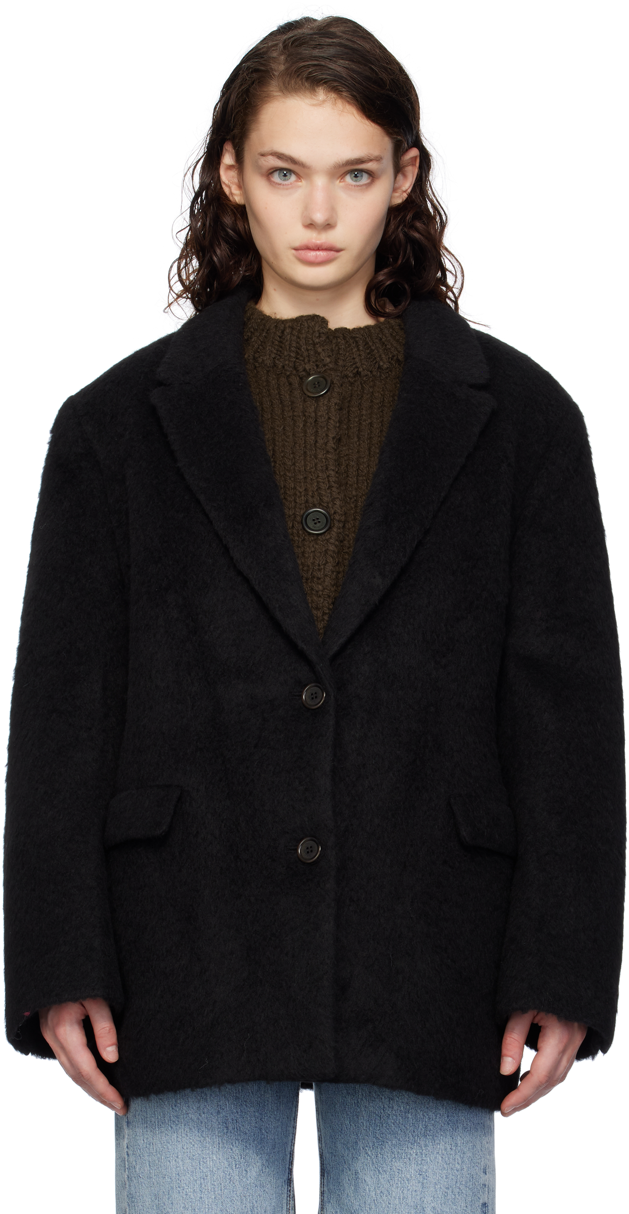 【AMOMENTO】24fw HAIRY OVERSIZED JACKET Black Hairy Oversized Blazer by AMOMENTO on Sale