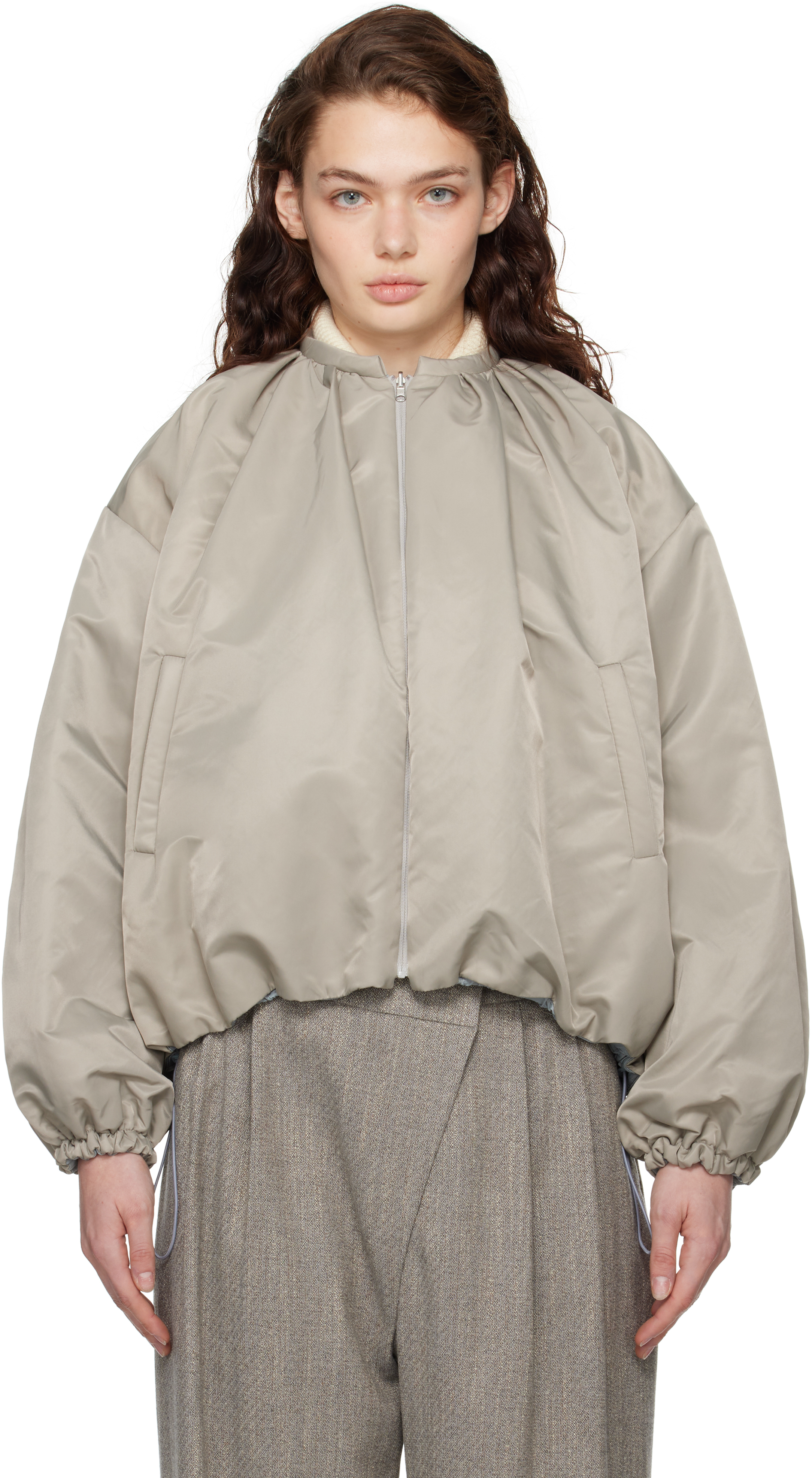 Beige 
Blue Quilted Padded Reversible Bomber Jacket