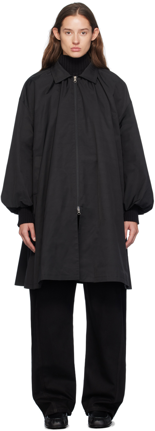 Black Shirring Dress Coat