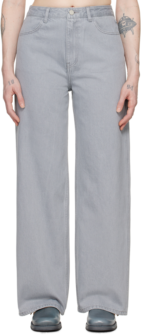 ★AMI PARIS★ Bootcut 5 Pocket Denim Pants Gray UTR500DE0019 Embroidered Bootcut Denim Pants - Ready-to-Wear 1AFI86
