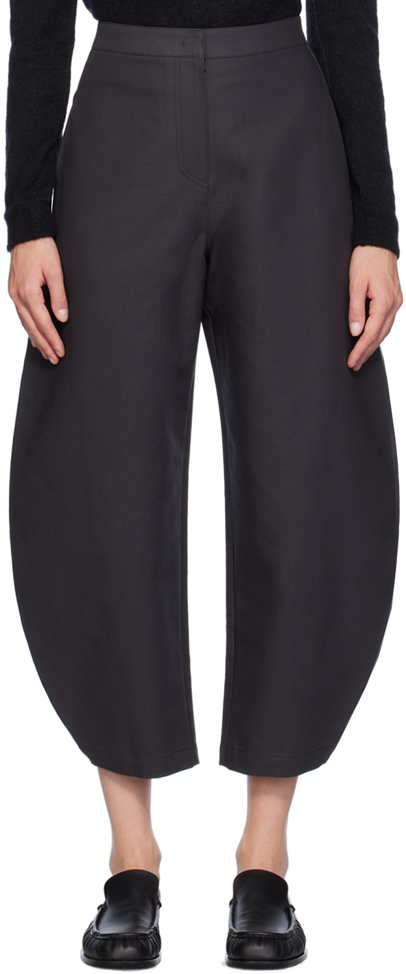 Shop Amomento Gray Curved Leg Trousers In Charcoal