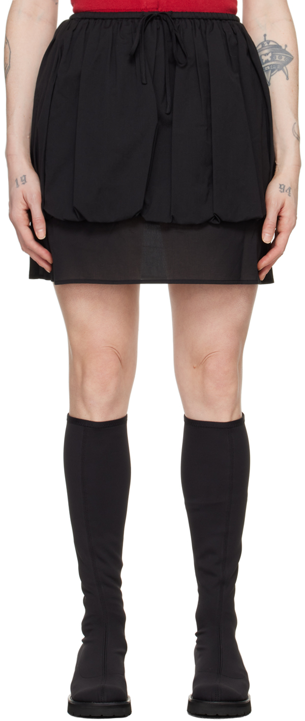 Black Shirred Miniskirt