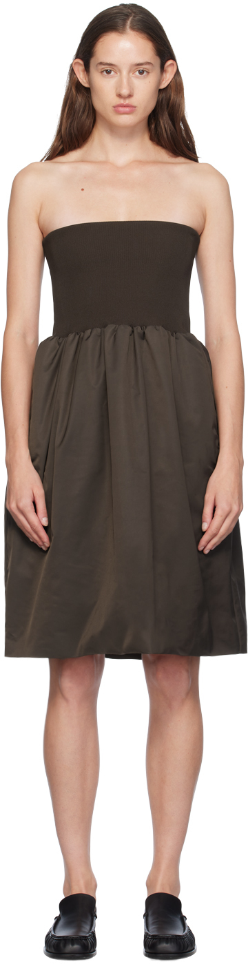 Shop Amomento Brown Shirring Flare Midi Skirt