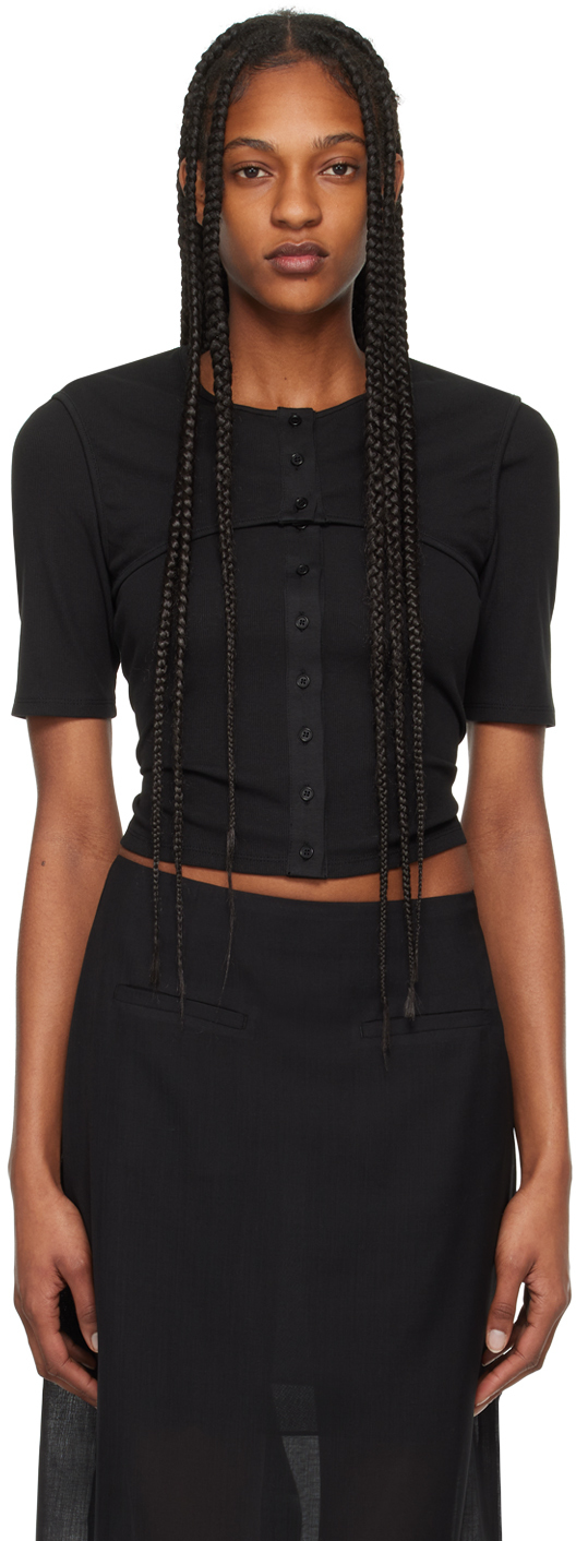 Black Layered T-Shirt & Cardigan Set