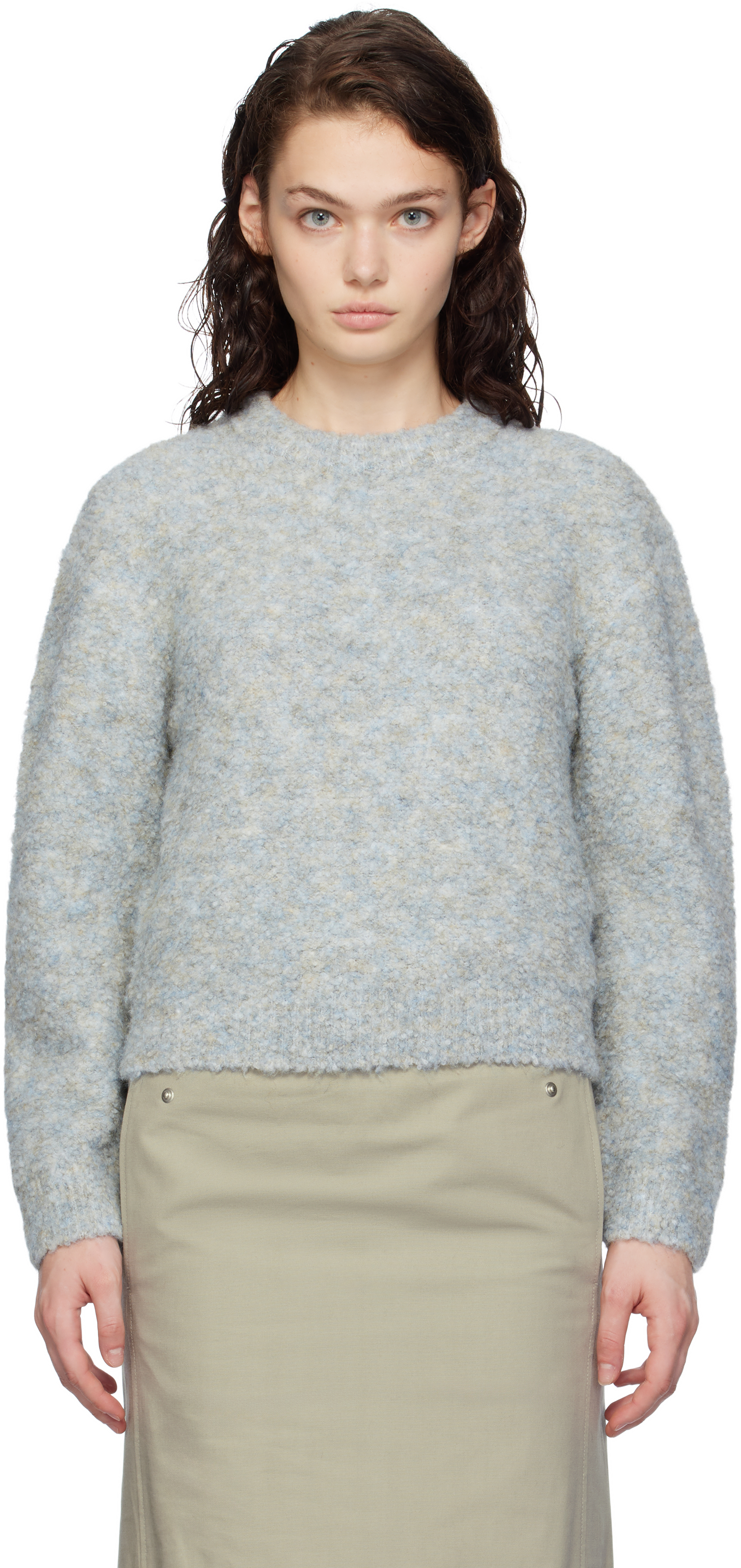 Blue Mix Bouclé Crop Knit Sweater