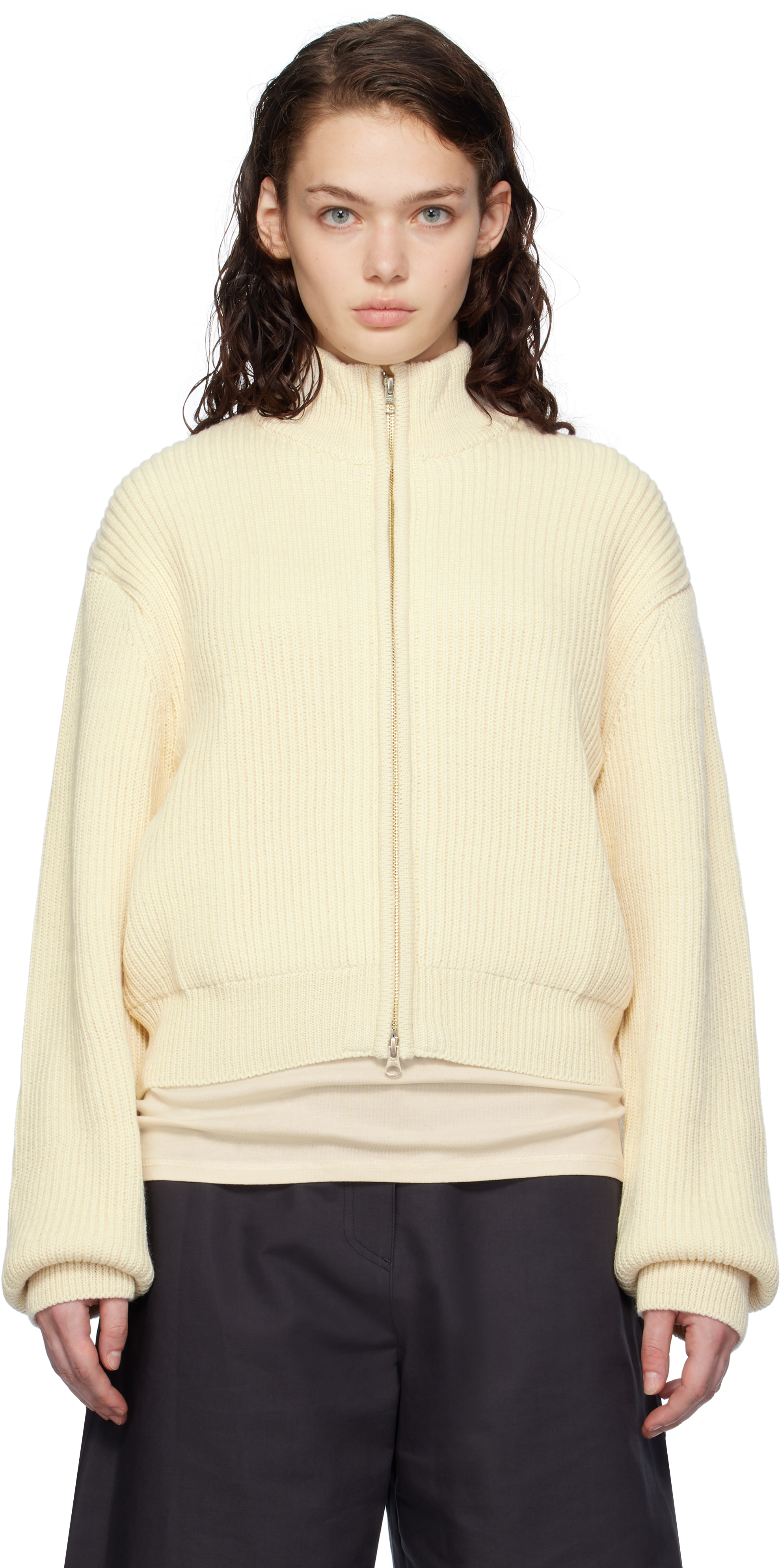 Shop Amomento Off-white Full Needle Crop Sweater In Ivory