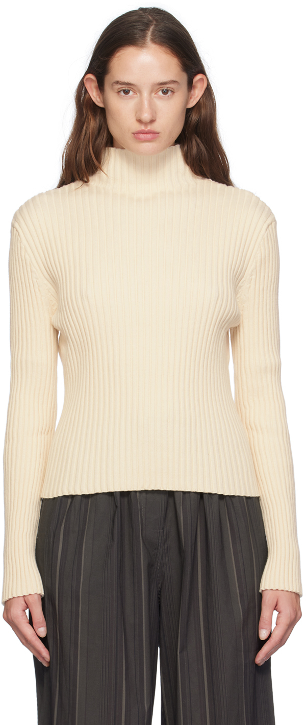 Shop Amomento Off-white Ribbed Turtleneck In Ecru