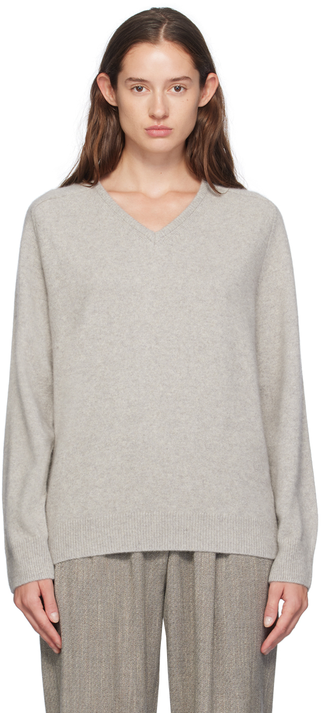 Shop Amomento Gray Raccoon V-neck Sweater In Grey