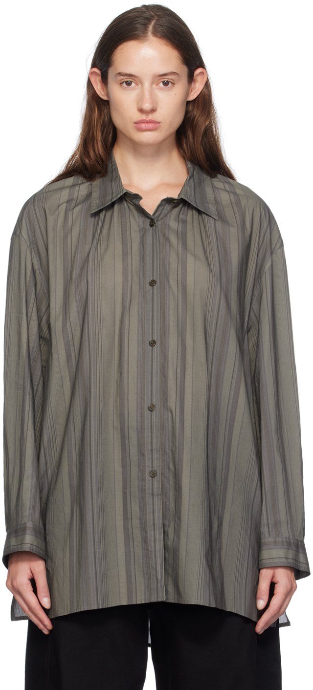 Brown Neck Shirring Oversized Shirt