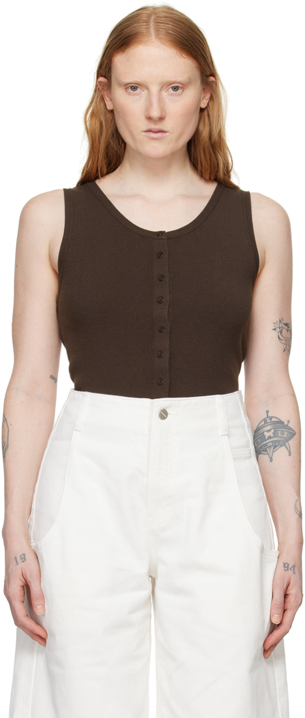 AMOMENTO: Brown Button Tank Top | SSENSE