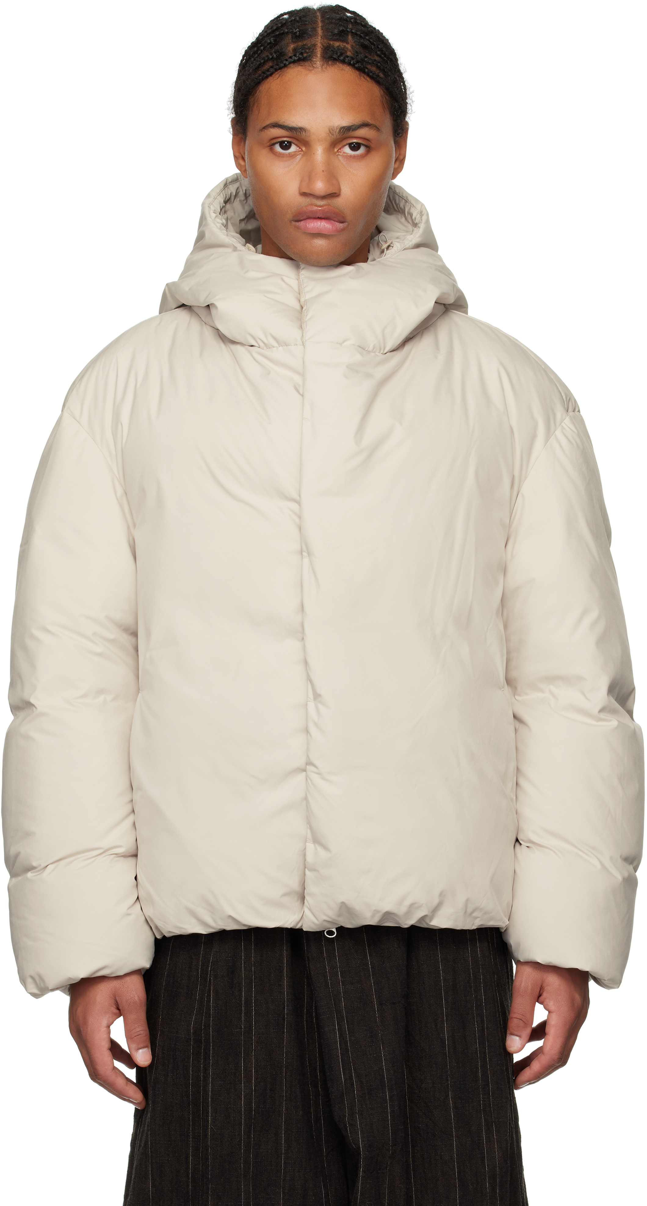 Off-White Hooded Down Puffer Jacket by AMOMENTO on Sale