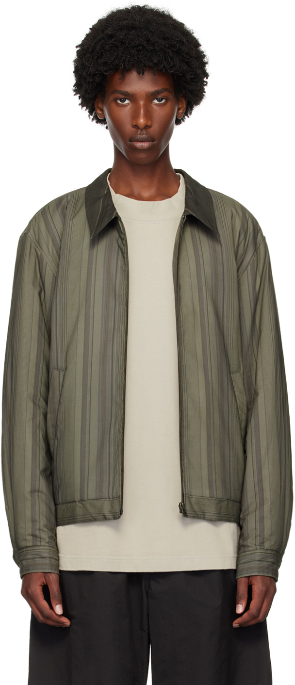 Shop Amomento Khaki Stripe Zip-up Jacket